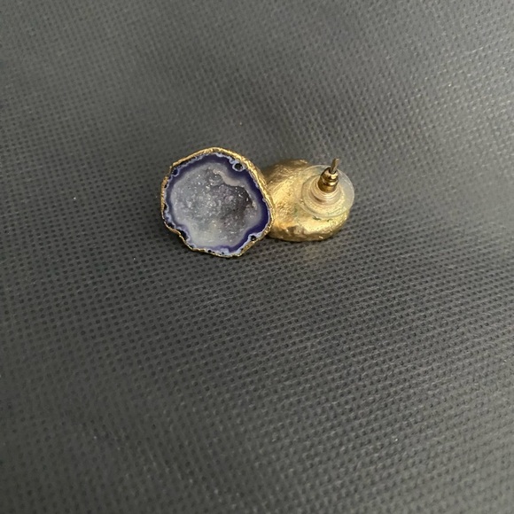 Druzy Slice Earring Purple Blue Stud Geode Gold Edge Earring Fashion Jewelry - Picture 3 of 4